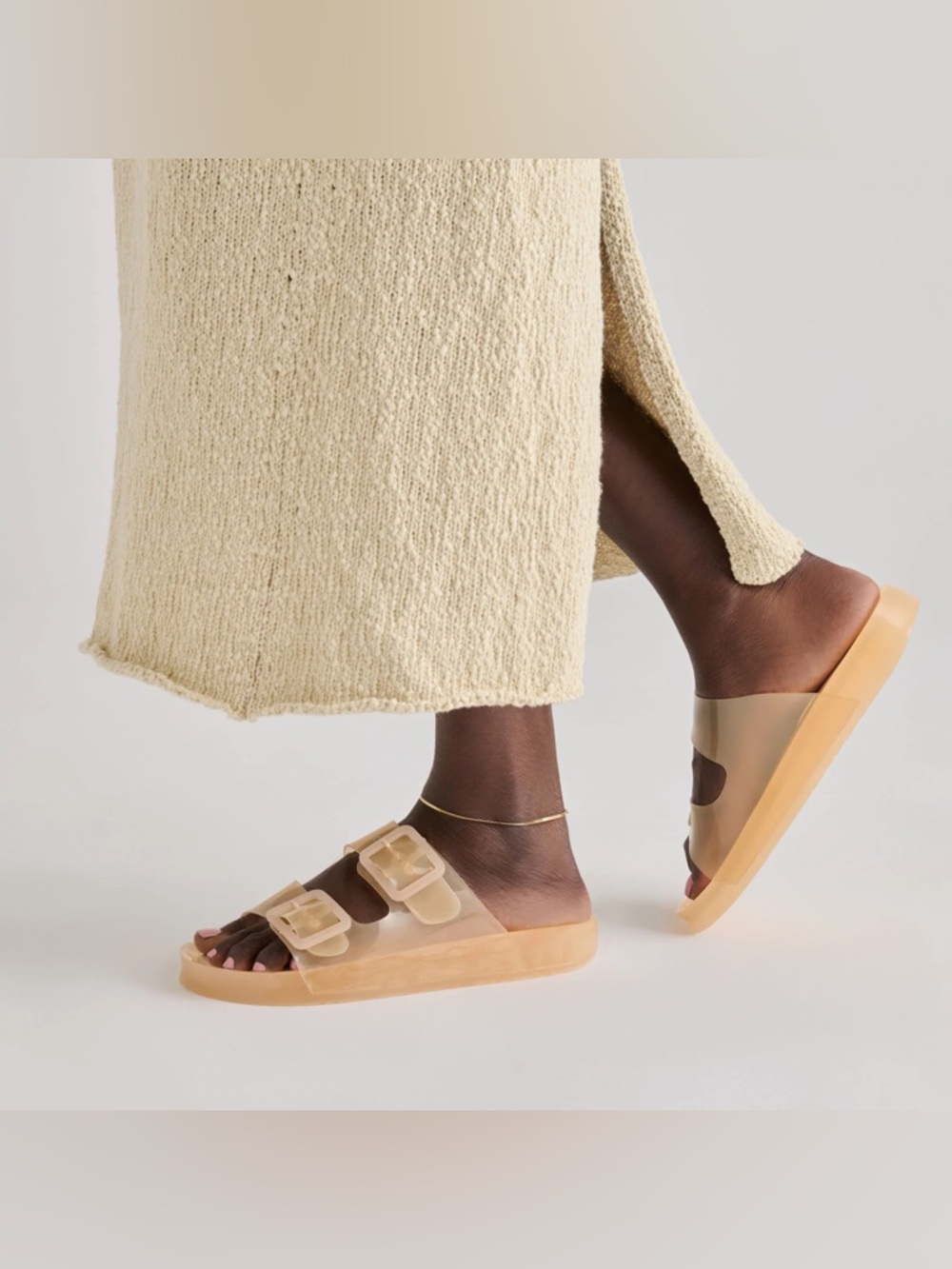 Dolce Vita Beige Clear-Strap Slide Sandals